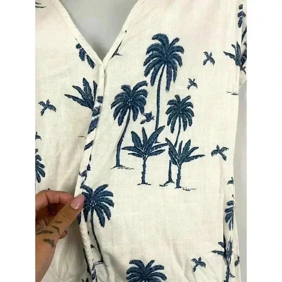 Desmond & Dempsey X H&M Linen Blend Dress XS Blue Trees White NO BELT - Picture 6 of 13